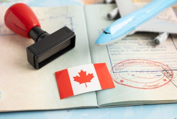 Canada Flag With Approved Stamp Visa Passport Document Immigration Airport Country