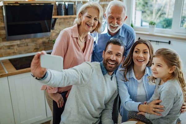Cheerful Multigeneration Family Taking Selfie Having Fun Together Home